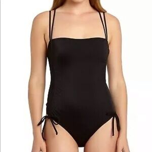 CALIFORNIA Waves Black Ribbed Side Tie Swimsuit